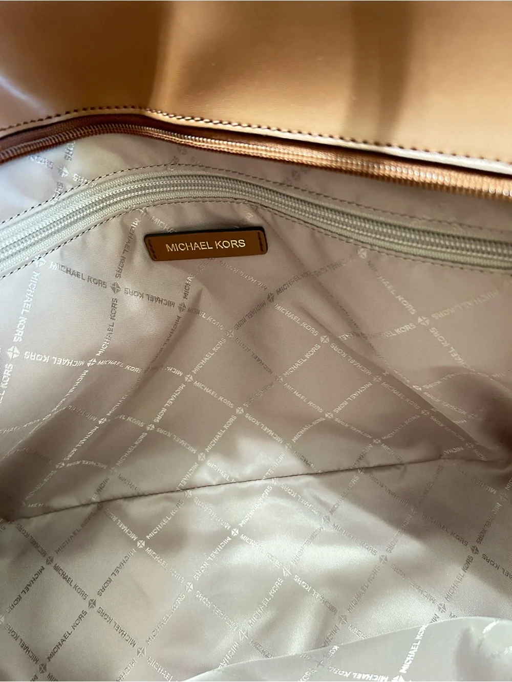 NWT Michael Kors Arden Brown Star-Print Logo Tote with Tan Trim